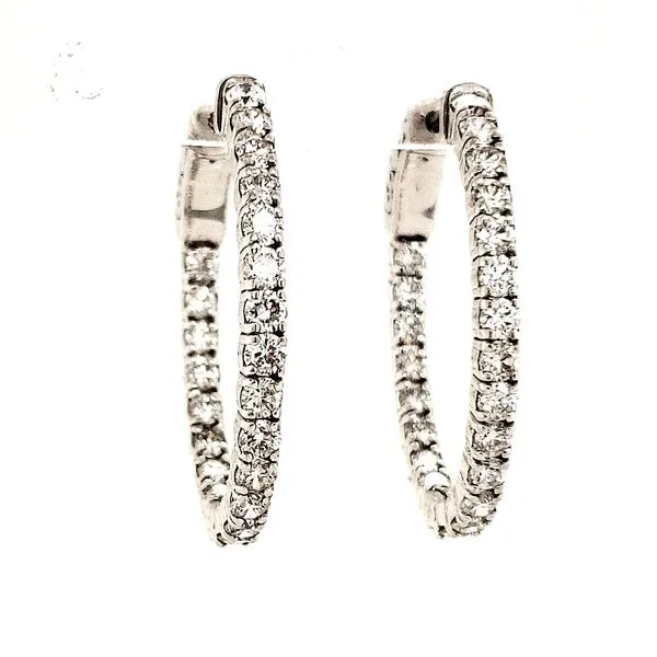14K White Gold Oval Inside/Outside diamond Hoop Earrings Image 2 Quality Gem LLC Bethel, CT