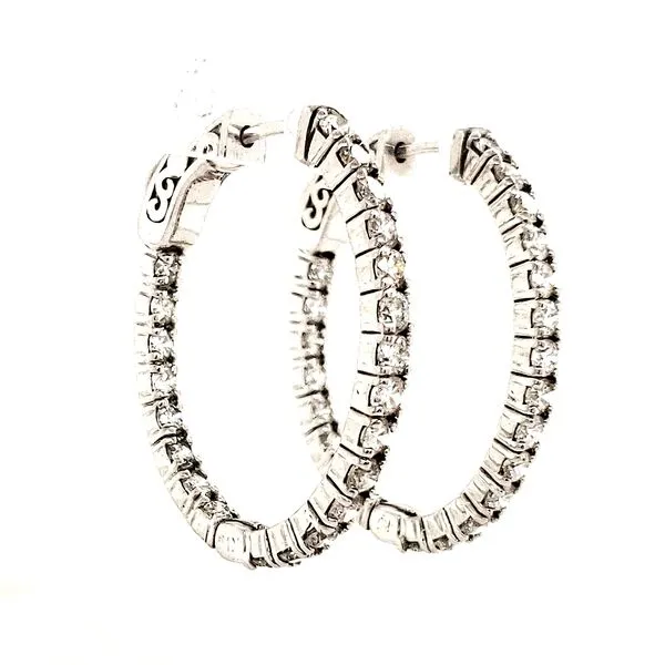 14K White Gold Oval Inside/Outside diamond Hoop Earrings Quality Gem LLC Bethel, CT