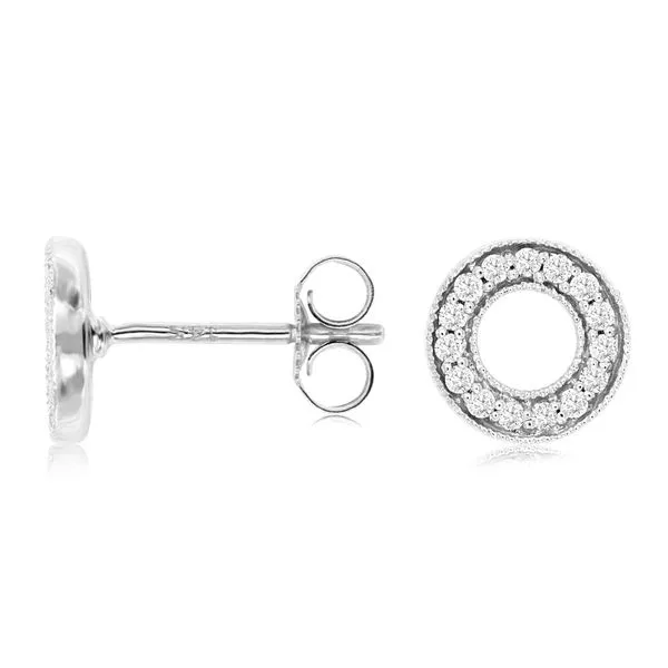 14K White Gold Diamond Milgrain Open Circle Stud Earrings Quality Gem LLC Bethel, CT
