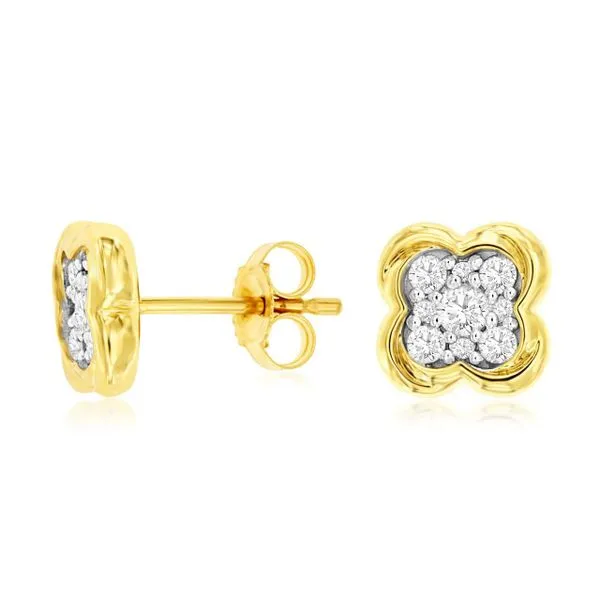 14K Yellow Gold Diamond Quatrefoil Stud Earrings Quality Gem LLC Bethel, CT