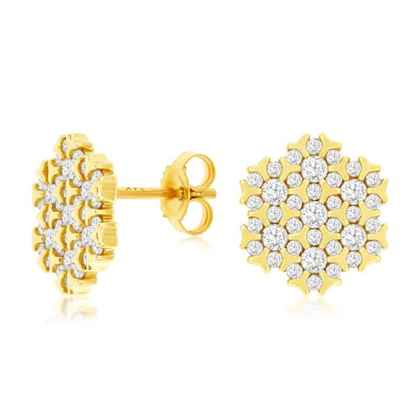 14K yellow Gold Honeycomb Stud Diamond Earrings Quality Gem LLC Bethel, CT