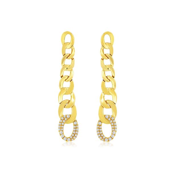 14K Yellow Gold Diamond Curb Link Dangle Earrings Quality Gem LLC Bethel, CT