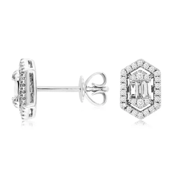 14K White Gold Hexagon Halo Diamond Earrings Quality Gem LLC Bethel, CT