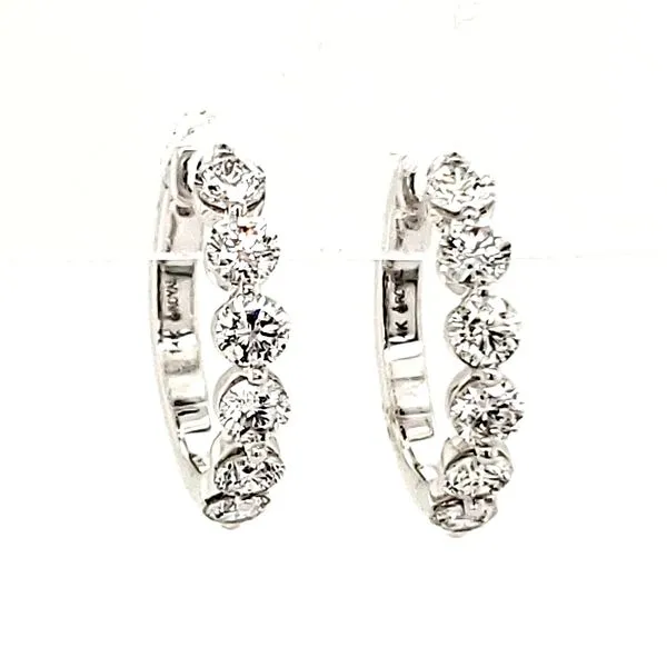 14K White Gold Single Prong Diamond Hoop Earrings Image 2 Quality Gem LLC Bethel, CT