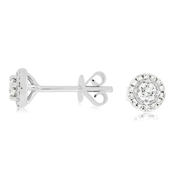 14K White Gold Diamond Halo Stud Earrings Quality Gem LLC Bethel, CT