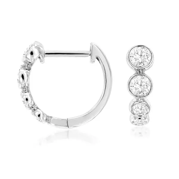 14K White Gold Graduated Bezel Diamond Hoop Earrings Quality Gem LLC Bethel, CT