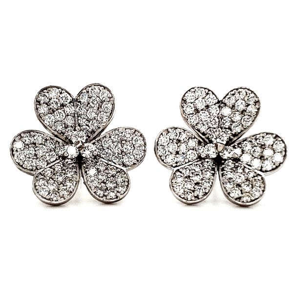 14K White Gold Floral Clover Diamond Earrings Quality Gem LLC Bethel, CT
