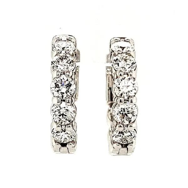 14K White Gold Diamond Hoop Earrings Image 2 Quality Gem LLC Bethel, CT
