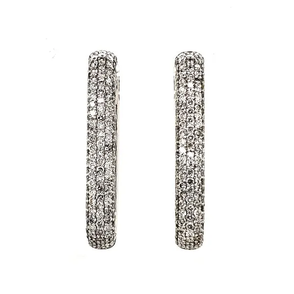 14K White Gold Rectangular Diamond Pave Hoop Earrings Image 2 Quality Gem LLC Bethel, CT