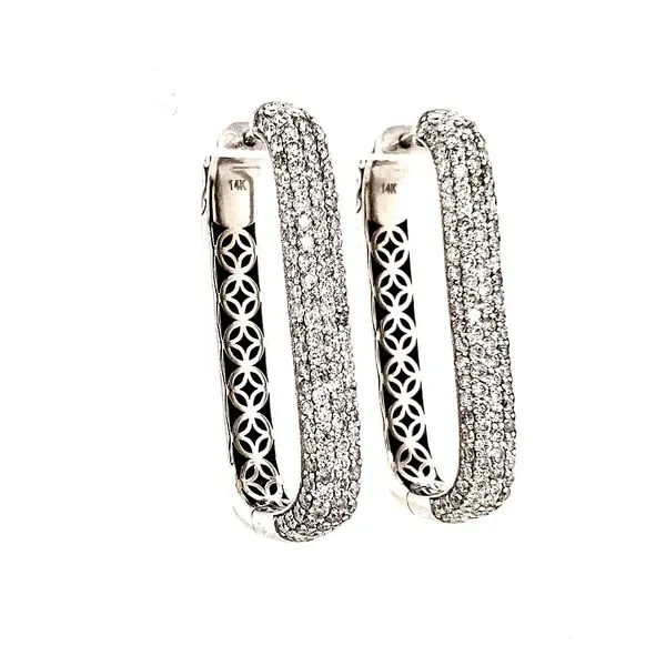 14K White Gold Rectangular Diamond Pave Hoop Earrings Quality Gem LLC Bethel, CT