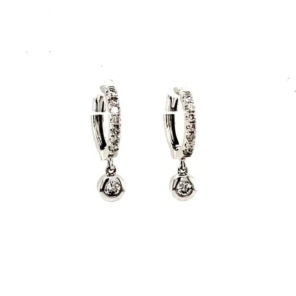 14K White Gold Small Diamond Hoop with Diamond Bezel Dangle Quality Gem LLC Bethel, CT