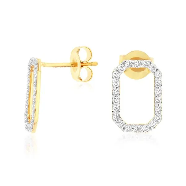 14K Yellow Gold Open Rectangle Diamond Earrings Quality Gem LLC Bethel, CT