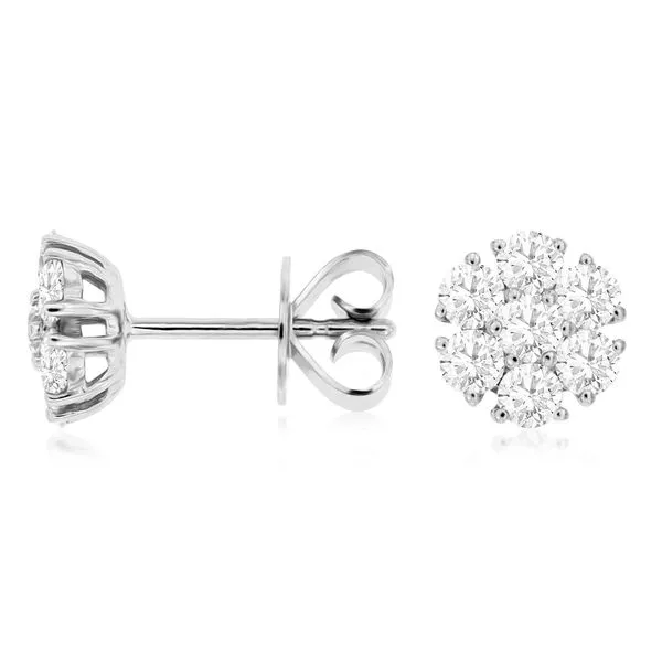 14K White Gold Diamond Cluster Stud Earrings Quality Gem LLC Bethel, CT