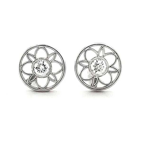 14K White Gold floral Bezel Diamond Earrings Quality Gem LLC Bethel, CT