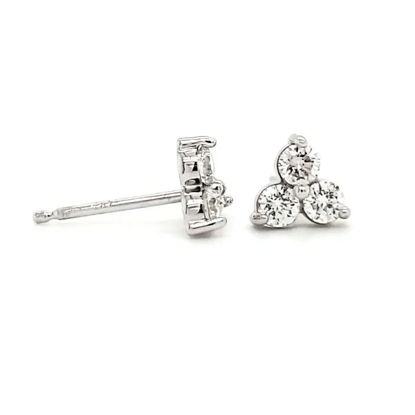 14K White Gold Three Stone Cluster Diamond Stud Earrings Image 2 Quality Gem LLC Bethel, CT