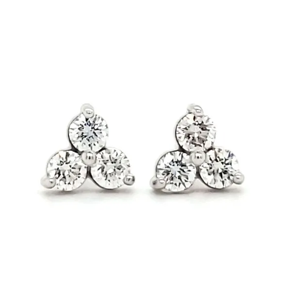 14K White Gold Three Stone Cluster Diamond Stud Earrings Image 2 Quality Gem LLC Bethel, CT