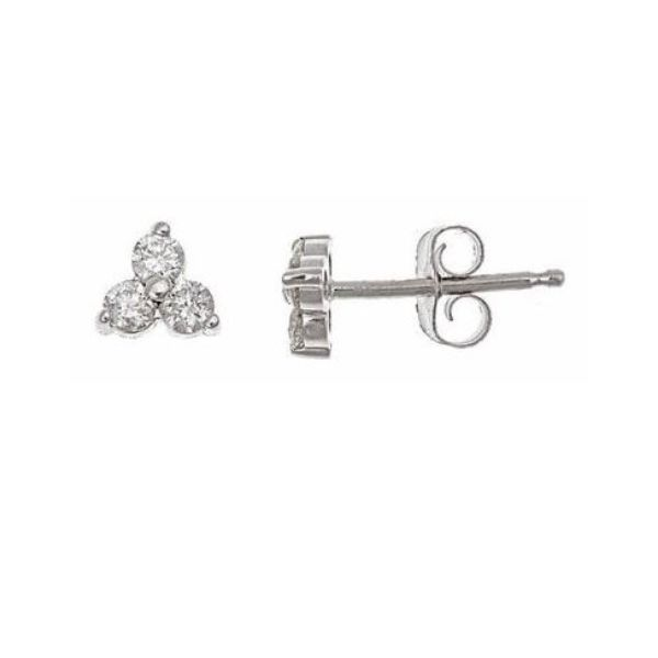 14K White Gold Three Stone Cluster Diamond Stud Earrings Image 4 Quality Gem LLC Bethel, CT