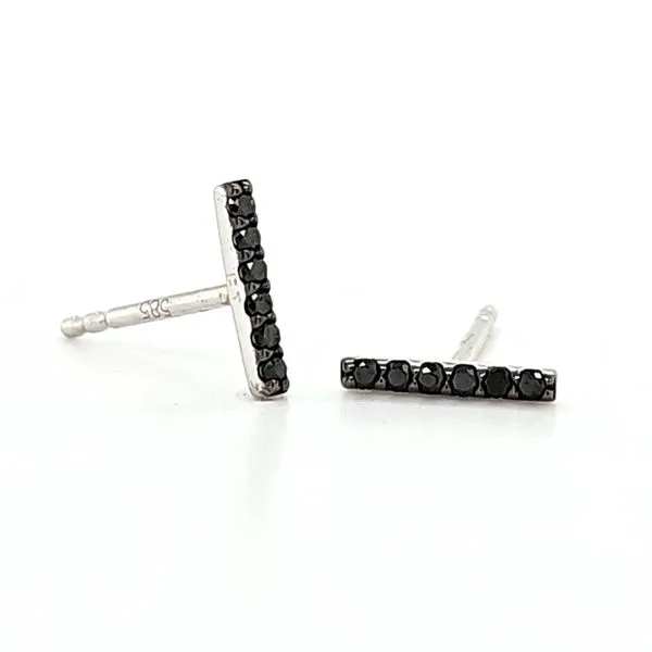 14K White Gold Black Diamond Bar Earrings Quality Gem LLC Bethel, CT