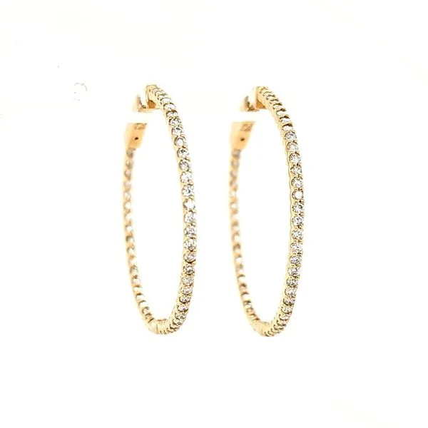 14K Yellow Gold Inside/Outside Diamond Hoop Earrings Image 2 Quality Gem LLC Bethel, CT