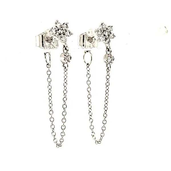 14K White Gold Flower Chain Diamond Hoop Earrings Quality Gem LLC Bethel, CT