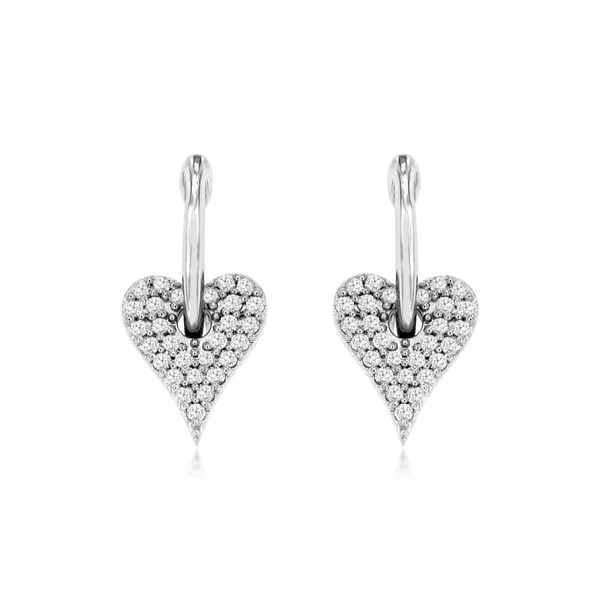 14K White Gold Diamond Heart Dangle Hoop Earrings Quality Gem LLC Bethel, CT