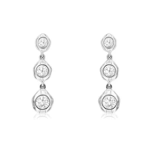 14K White Gold 3 Bezel Dangle Diamond Earrings Quality Gem LLC Bethel, CT