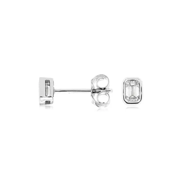 14K White Gold Emerald Cut Diamond Bezel Stud Earrings Quality Gem LLC Bethel, CT