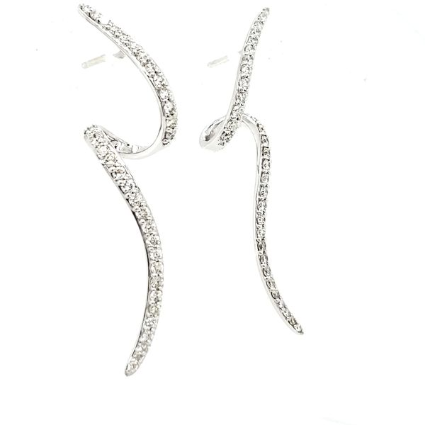 14K White Gold Squiggle Diamond Drop Earrings Image 3 Quality Gem LLC Bethel, CT