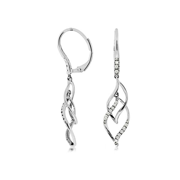 14K White Gold Diamond Ribbon Dangle Earrings Quality Gem LLC Bethel, CT