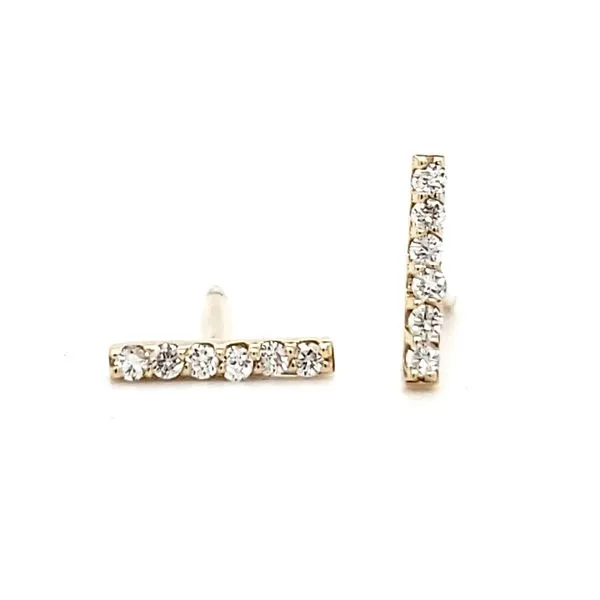 14K Yellow Gold Diamond Bar Stud Earrings Image 2 Quality Gem LLC Bethel, CT