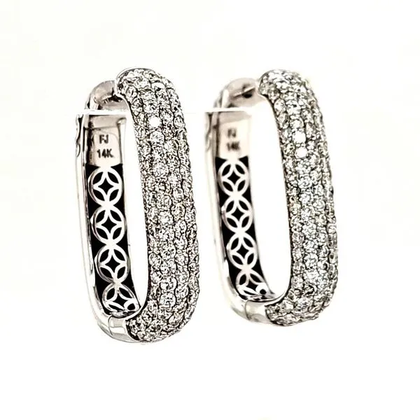 14K White Gold Pave Diamond Rectangular Hoop Earrings Quality Gem LLC Bethel, CT