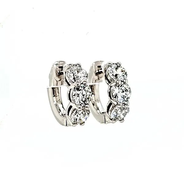 14K White Gold 3 Stone Diamond huggie Hoop Earrings Quality Gem LLC Bethel, CT