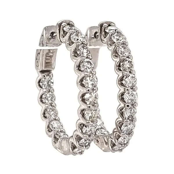 14K White Gold Oval Inside Outside Diamond Hoop Earrings Quality Gem LLC Bethel, CT