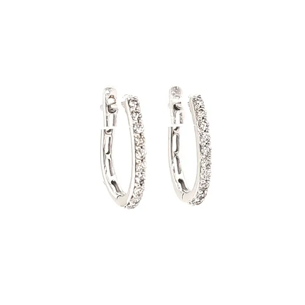 14K White Gold Oval Diamond Hoop Earrings Quality Gem LLC Bethel, CT