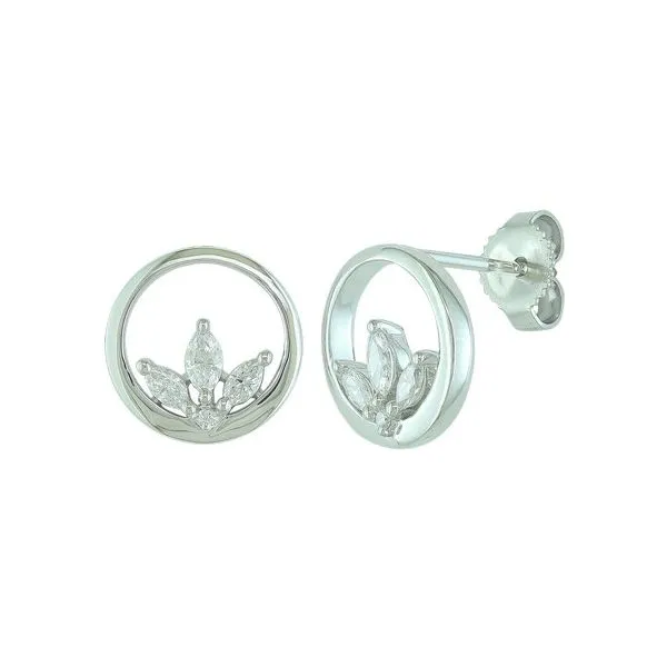14K White Gold Circle Lotus Flower Diamond Earrings Quality Gem LLC Bethel, CT