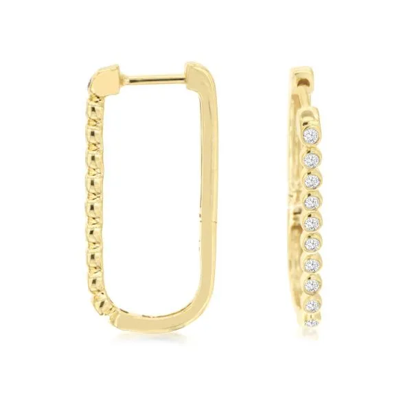 14K Yellow Gold Rectangular Hoop with Bezels Diamond Earrings Quality Gem LLC Bethel, CT