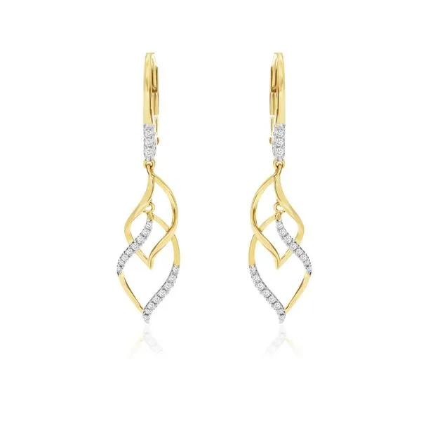 14K Yellow Gold Leverback Double Swirl Diamond Earrings Quality Gem LLC Bethel, CT