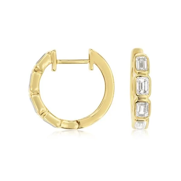14K Yellow Gold Emerald Cut Diamond Bezel Hoop Earrings Quality Gem LLC Bethel, CT