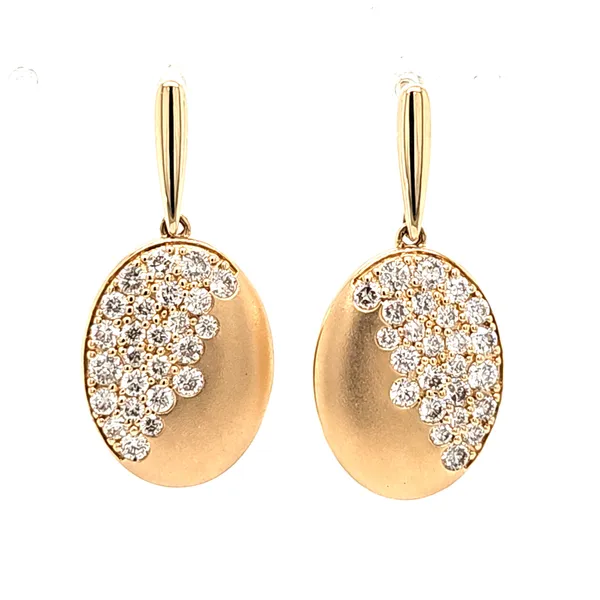 14K Yellow Gold Scatter Diamond Oval Disc Dangle Earrings Quality Gem LLC Bethel, CT