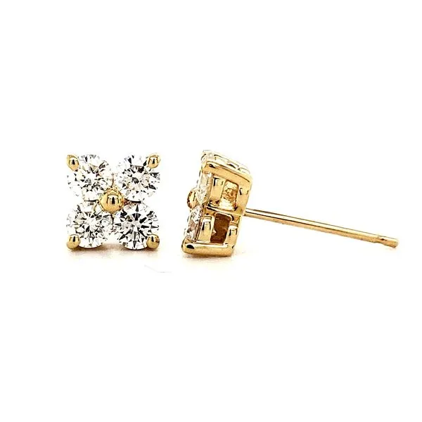 14K Yellow Gold 4 Diamond Cluster Earrings Image 2 Quality Gem LLC Bethel, CT