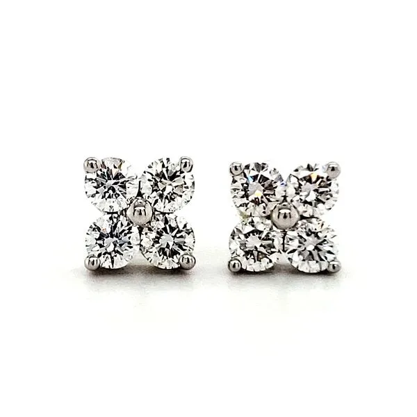 14K White Gold 4 Stone Diamond Cluster Earrings Image 2 Quality Gem LLC Bethel, CT