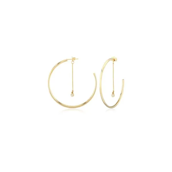 14K Yellow Gold Hoop with Bar Diamond Dangle Image 2 Quality Gem LLC Bethel, CT