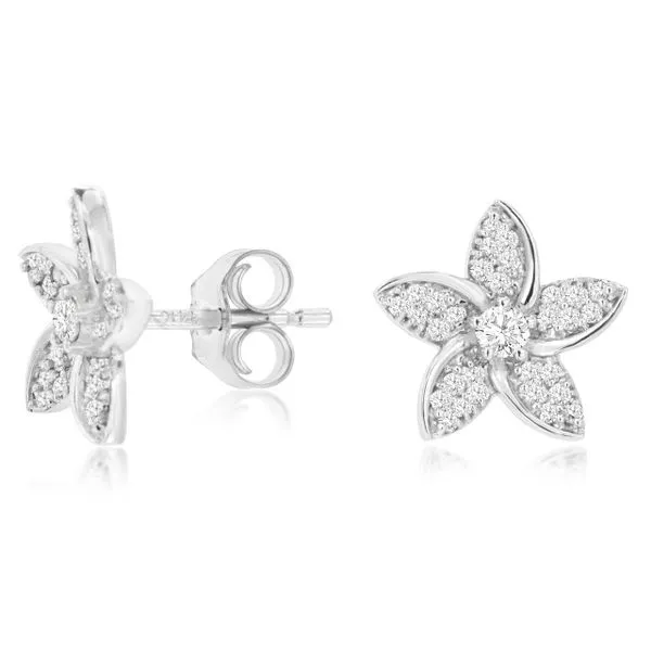 14K White Gold Diamond Flower Earrings Quality Gem LLC Bethel, CT