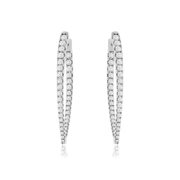 14K White Gold Elongated Pointed Inside Outside Hoop Diamond Earrings Quality Gem LLC Bethel, CT
