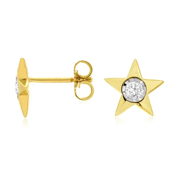 14K Yellow Gold Diamond Star Stud Earrings Quality Gem LLC Bethel, CT