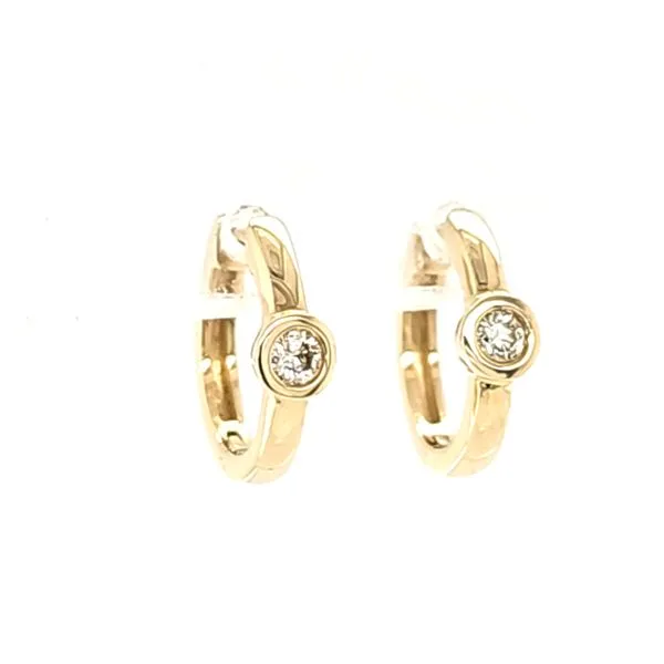 14K Yellow Gold Single Bezel Diamond Hoop Earrings Quality Gem LLC Bethel, CT