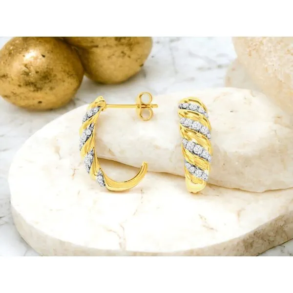 14K Yellow Gold Twist J Hoop Earrings Image 2 Quality Gem LLC Bethel, CT