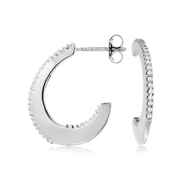 14K White Gold Diamond Edged Hoop Earrings Quality Gem LLC Bethel, CT