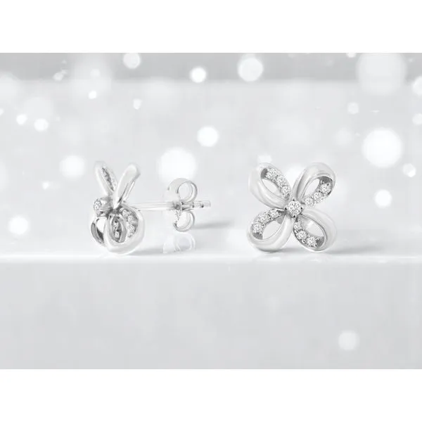 14K White Gold Diamond Ribbon Earrings Image 2 Quality Gem LLC Bethel, CT