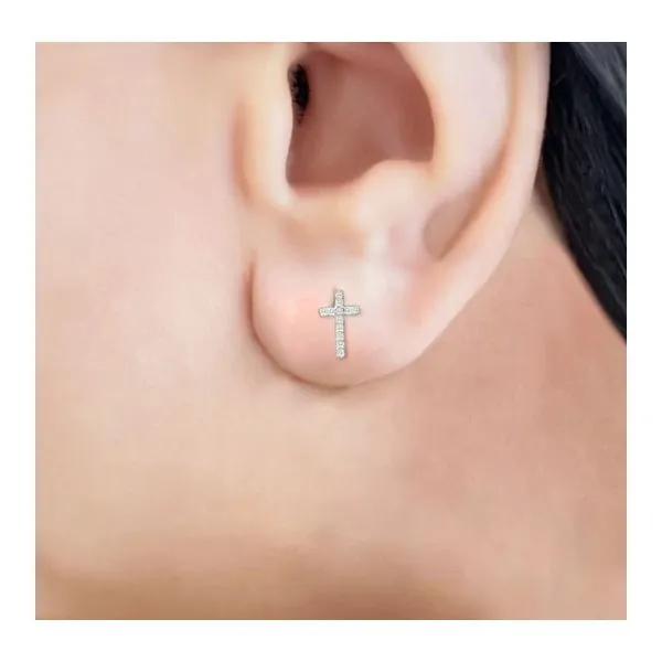 14K White Gold Diamond Cross Earrings Image 2 Quality Gem LLC Bethel, CT